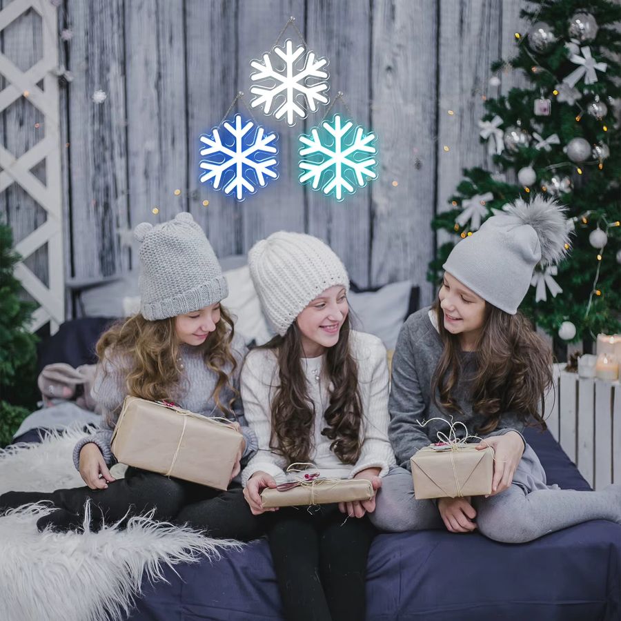 Wanxing 3er Set LED Schneeflocke Neon Zeichen mit USB-Anschluss zur Wanddekoration für Weihnachten und Party - Bild 6