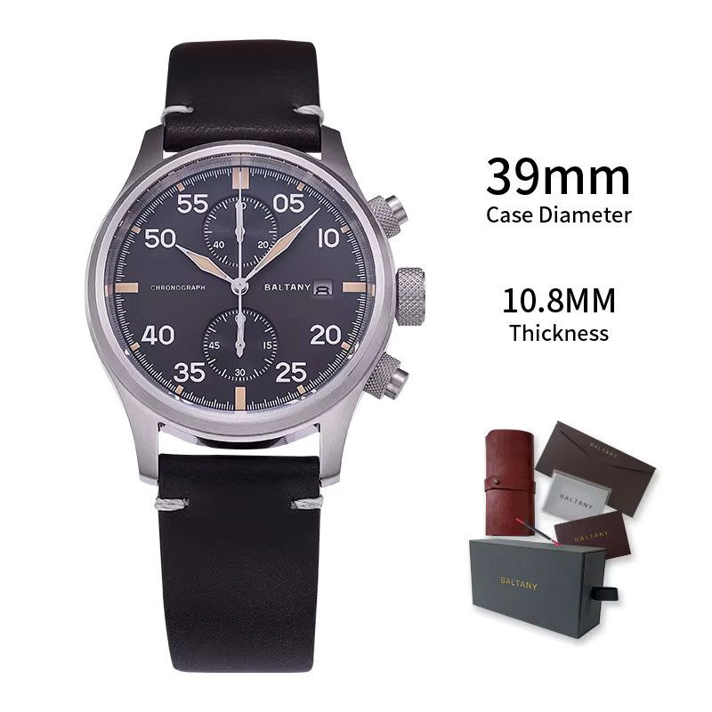 Baltany Chronograph, Solar, Edelstahl, Leder, Schwarz, Herren - Bild 2