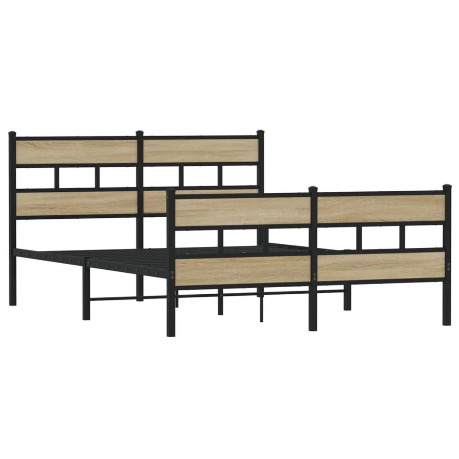 vidaXL Metallbett in Sonoma-Eiche mit Eisenrahmen, B/T/H: 140 x 200 x 91,5 cm - Bild 2