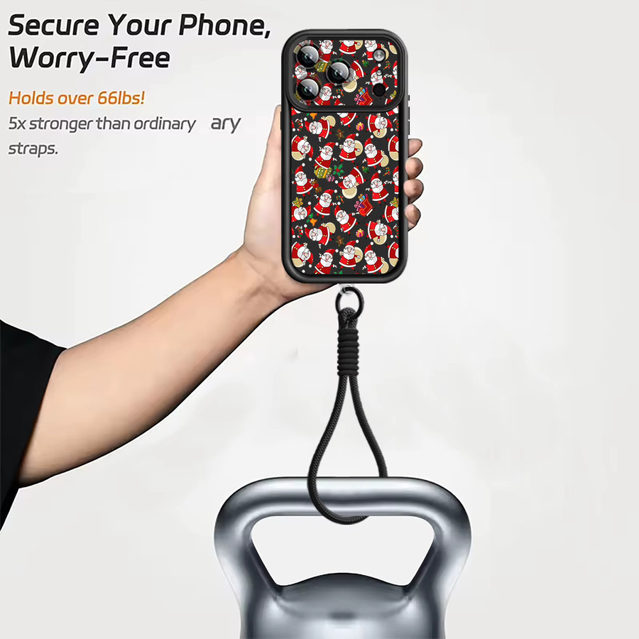 YISHANGOU Handyhülle mit Weihnachtsmann-Muster und Riemen für iPhone 17 Pro Max, 16, 15, 14, 13, 12, 11 Pro Max, stoßfeste weiche TPU-Abdeckung, rot/mehrfarbig - Bild 3