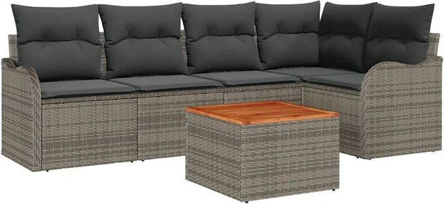 vidaXL Garten-Sofa-Set 6-teilig in Grau mit Polstern und Stauraum aus Polyrattan und pulverbeschichtetem Stahl - Bild 1