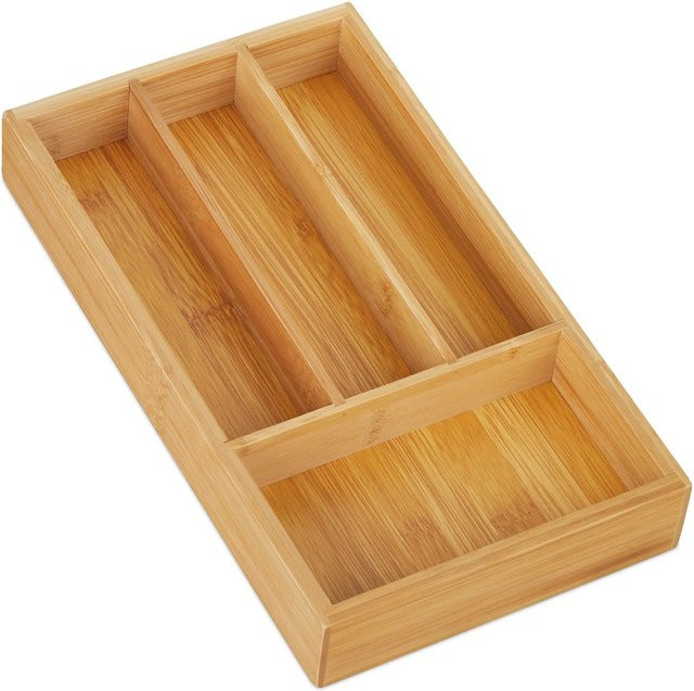 Relaxdays Schubladenorganizer aus Bambus in Natur mit 4 Fächern, B/T/H: 28 x 16 x 4 cm - Bild 1