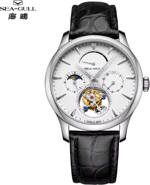 Seagull Armbanduhr Tourbillon, Handaufzug, Edelstahl, Leder, Herren - Bild 1