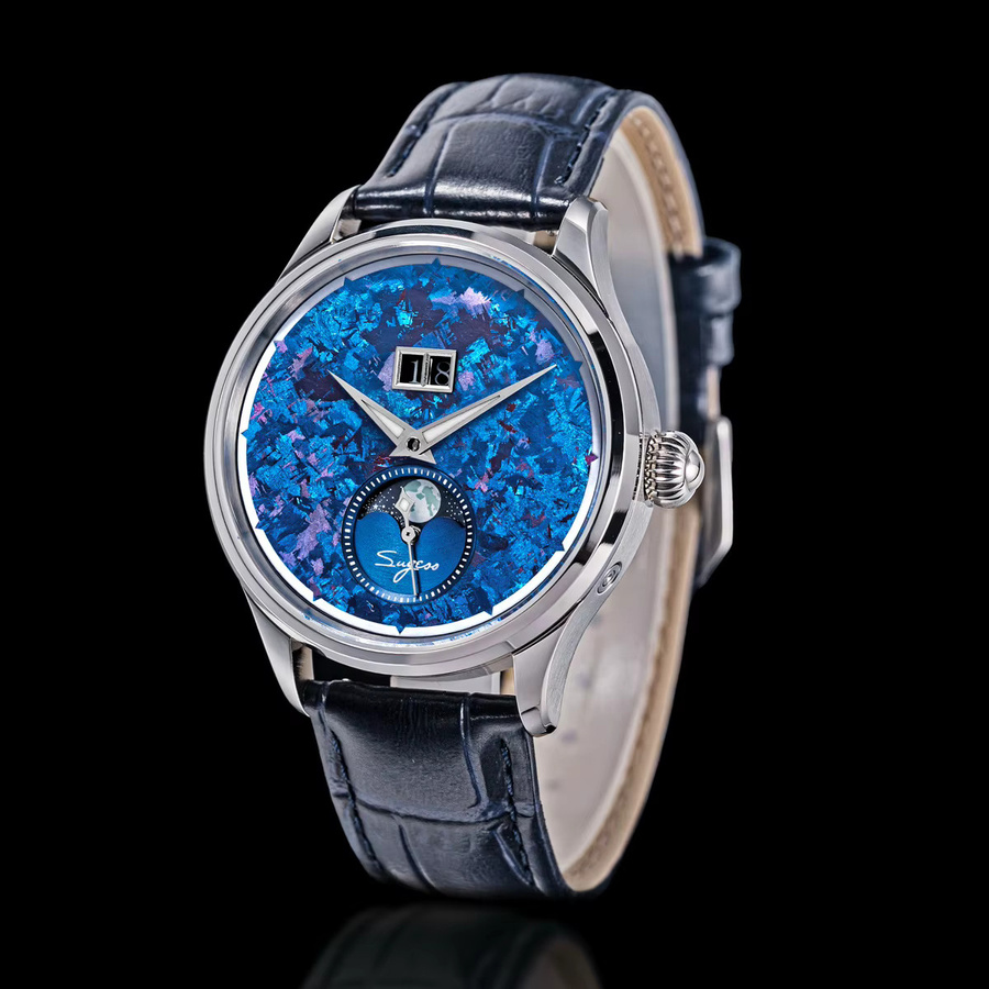 Sugess Armbanduhr, Automatik, Mondphase, Titan, Blau, Herren - Bild 3