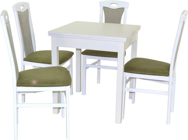 Leander Essgruppe 5-teilig aus Buche Massivholz in Weiß - Bild 1
