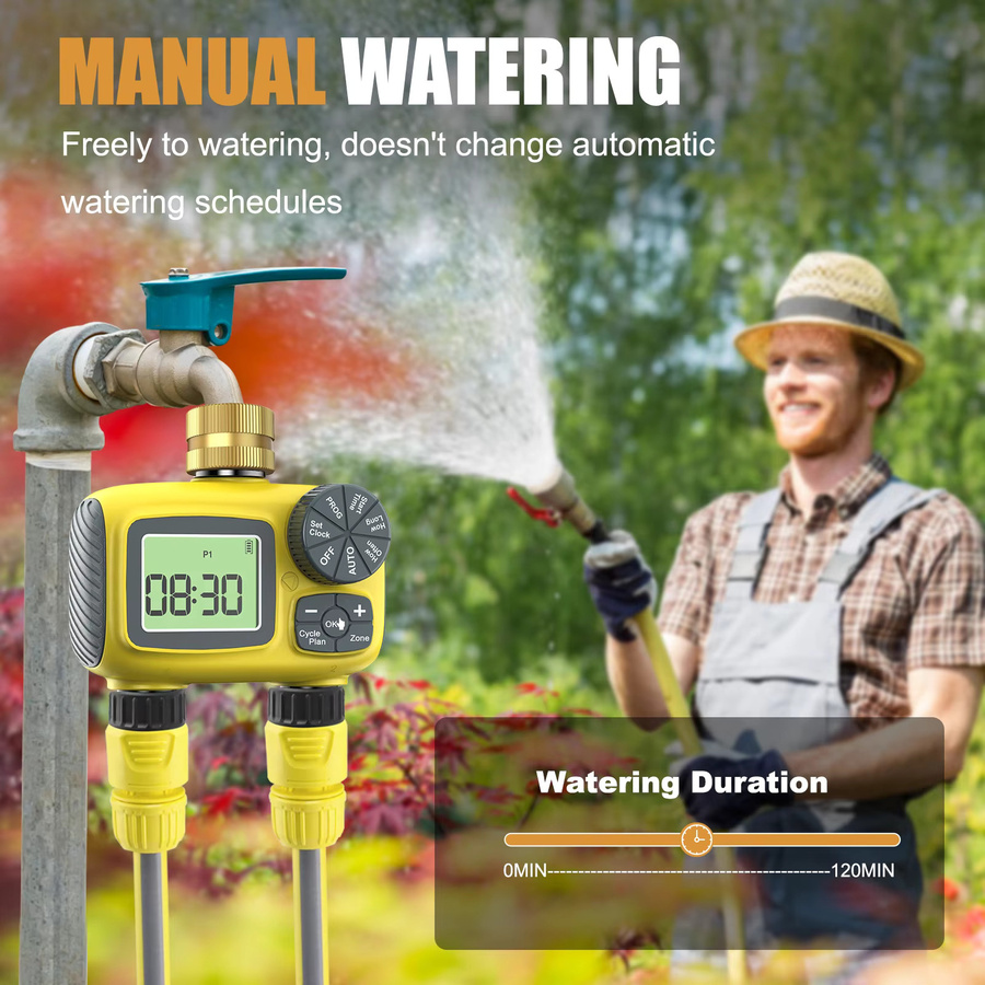 Insoma Smart Water Timer mit zwei Auslässen und App-Steuerung, automatisches Bewässerungssystem für den Garten mit Messing-Einlass, Gelb - Bild 3