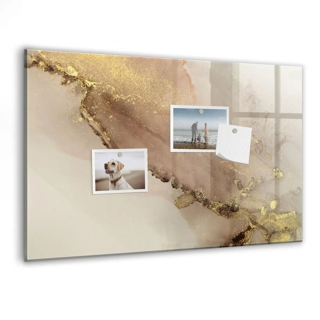 Tulup Glasmagnettafel in Goldener Marmor Optik, beschreibbare Magnettafel aus Glas für die Wand, Breite: 60 cm, Höhe: 40 cm - Bild 1