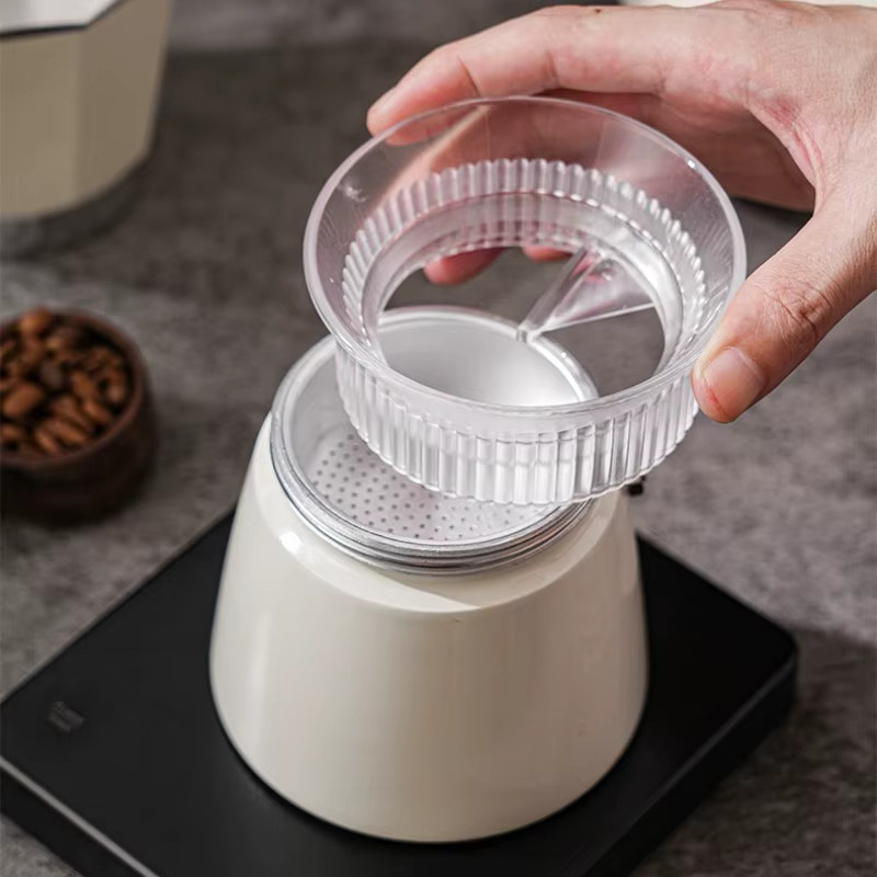 JUSTINLAU Moka Pot Dosierung mit Anti-Überlauf-Kaffeetrichter, kompatibel mit Einzel- und Doppelventil, drehbarer Kaffeepulververteiler, transparent, 150/300ml - Bild 4