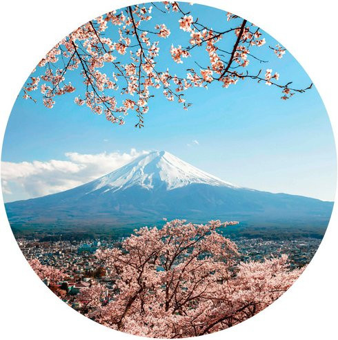 K&L Wall Art Runde Vliestapete Colombo Mount Fuji Japan, mehrfarbig, matt, B: 153 cm, H: 140 cm - Bild 1