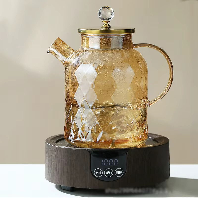 JUSTINLAU Glas-Teekanne mit Deckel und Filter, Champagner-Teebereiter aus Glas in Transparent und Gold, 1,8 l - Bild 2