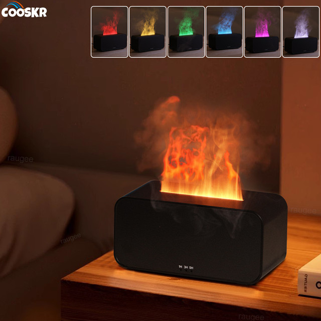 Cooskr Luftbefeuchter Diffusor mit Flammen-Effekt und LED-Licht in Schwarz - Bild 1