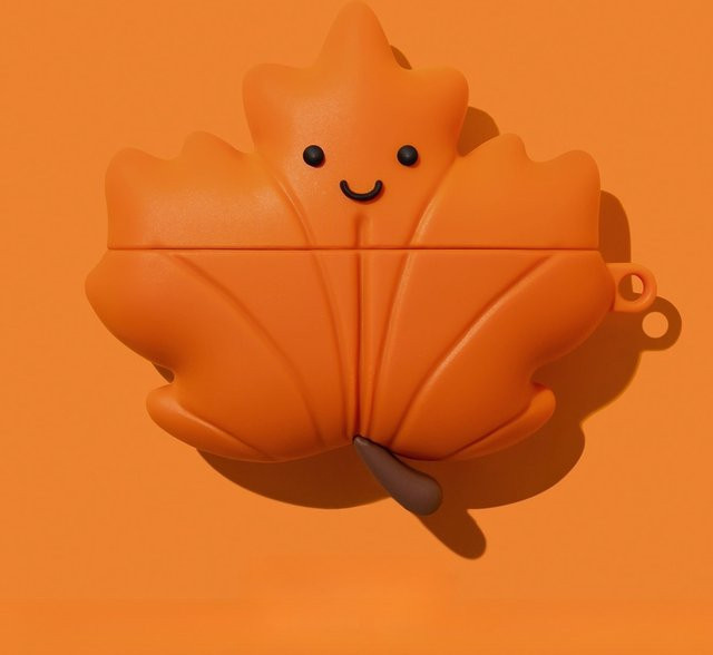 Silikon Kopfhörerhülle mit Cartoon-Ahornblatt-Emoji für Apple AirPods 1/2/3/4 und AirPods Pro 2/3 in Orange - Bild 1