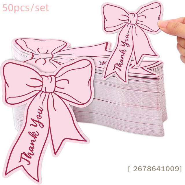 Mini-Dankeskarten mit Schleife in Pink, beschreibbare DIY Geschenk-Namenskarten aus Papier für Kindergeburtstage und Events - Bild 1