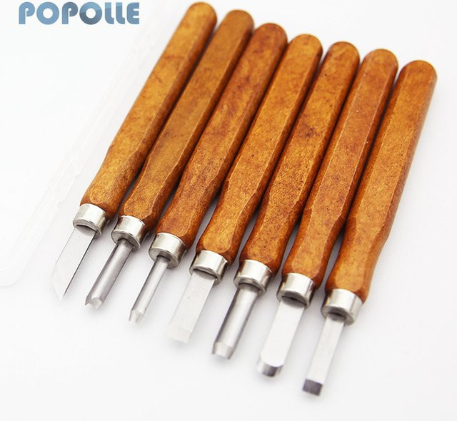 Popolle Schnitzmesser Set mit Holzgriff in Braun für DIY Holzbearbeitung und Kunsthandwerk - Bild 1