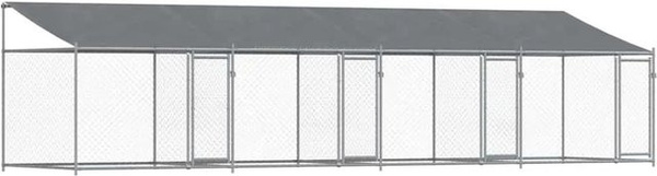 vidaXL Hundezwinger aus verzinktem Stahl mit Dach und Türen, Grau, B x T x H: 8 x 2 x 2 m