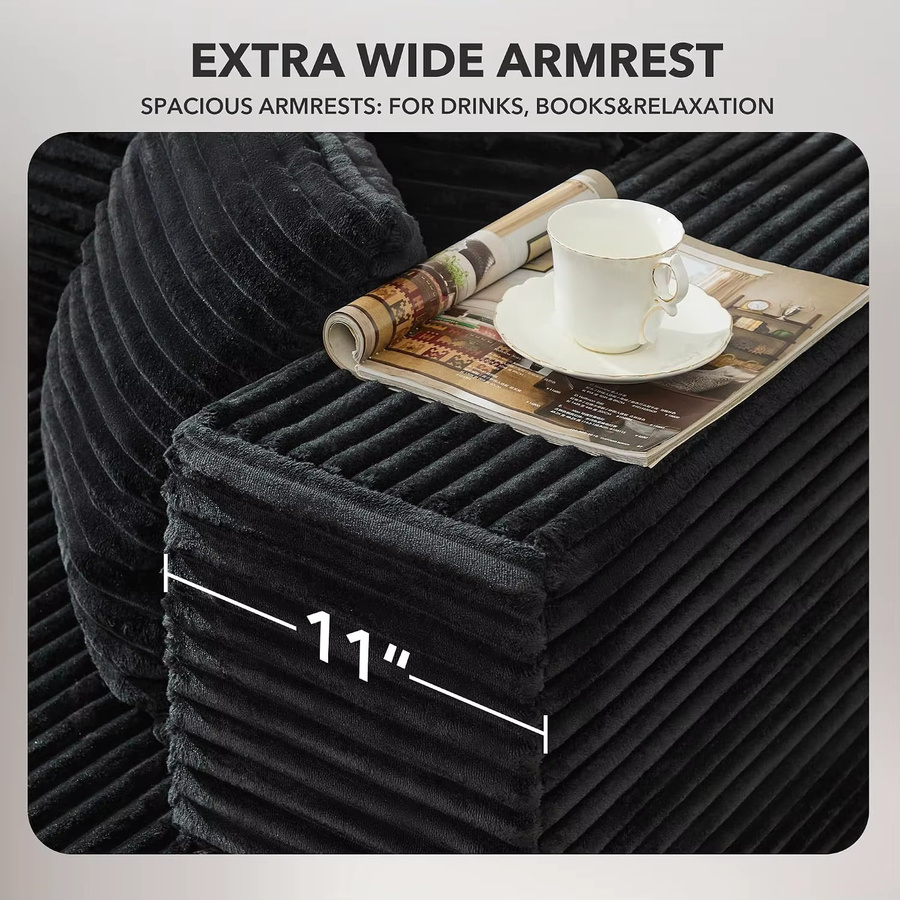 Garvee L-förmiges modulares Ecksofa in Schwarz mit weichem Cord-Bezug und breiter Sitzfläche für dein Wohnzimmer - Bild 4