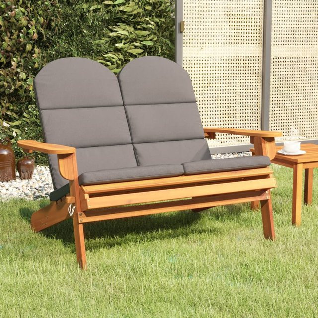vidaXL Adirondack-Gartenbank aus Akazien-Massivholz mit Kissen, Braun, Breite: 126 cm - Bild 2