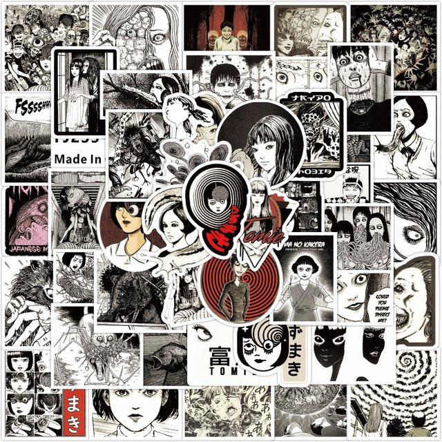 50 Stück Junji Ito Horror Manga Aufkleber-Set mit Tomie und Uzumaki Charakter-Stickern in Multicolour - Bild 1