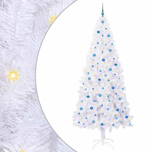 vidaXL Künstlicher Weihnachtsbaum mit LED-Beleuchtung in Weiß und Blau, Höhe: 240 cm, aus PVC und Metall - Bild 1