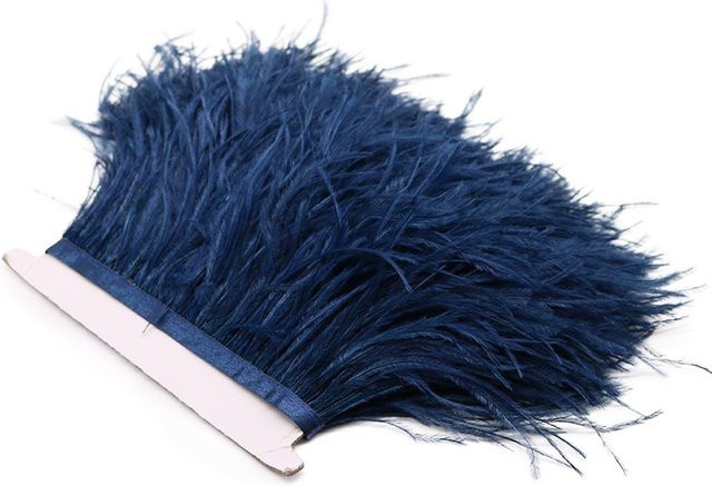 XQ We Wantice Straußenfeder-Borte als Spitzenband in Navy Blau, 1 Meter Länge, Breite: 8-10 cm - Bild 1