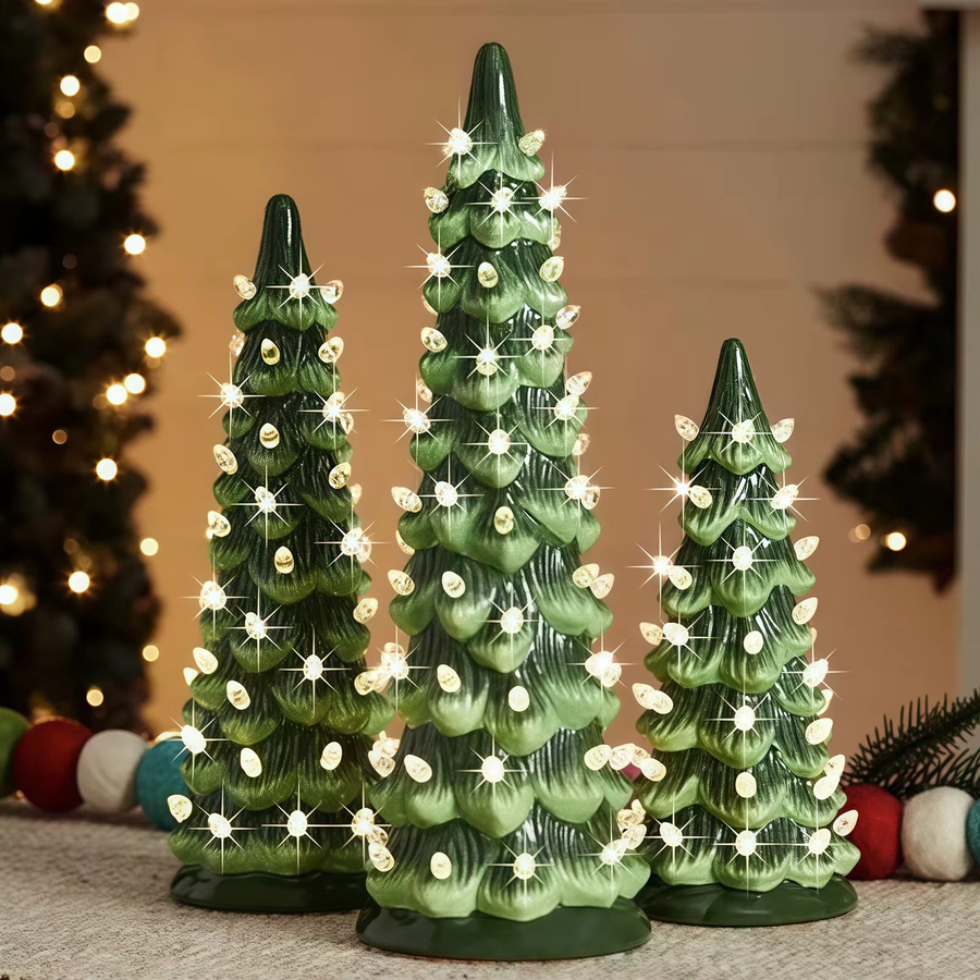 APWIKOGER Retro-Weihnachtsbäume aus Kunstharz mit LED-Leuchten, handbemalte Tischdekoration in Grün, B/T/H: 20 x 20 x 20 cm - Bild 5