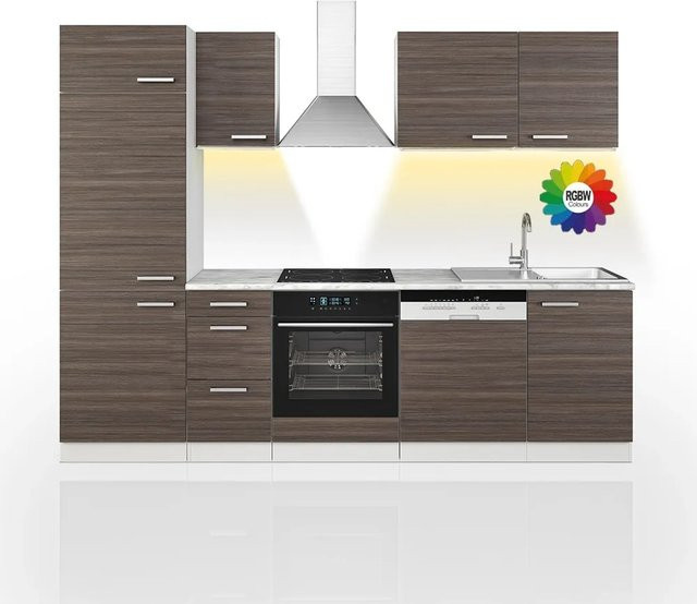 Vicco Optima Küchenzeile Edelgrau/Weiß mit LED-Leisten, Breite: 270 cm - Bild 1