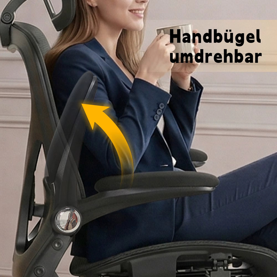 Welax Ergonomischer Bürostuhl mit 3D-Kopfstütze, Klappbarer Schreibtischstuhl mit Taillenstütze und klappbaren Armlehnen in Schwarz oder Pink - Bild 6
