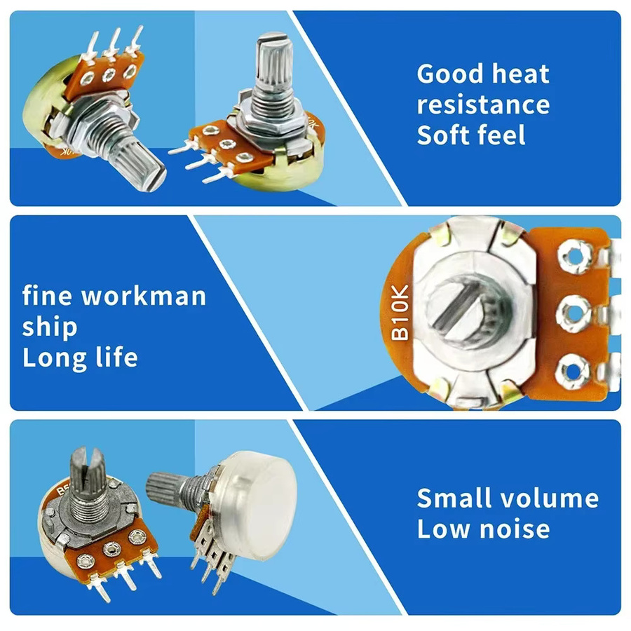 5 Stück WH148 Lineare Potentiometer Variable Widerstände 15mm Welle 100K-1M Ohm mit 3 Pins Single Turn Rotary Carbon Film - Bild 3