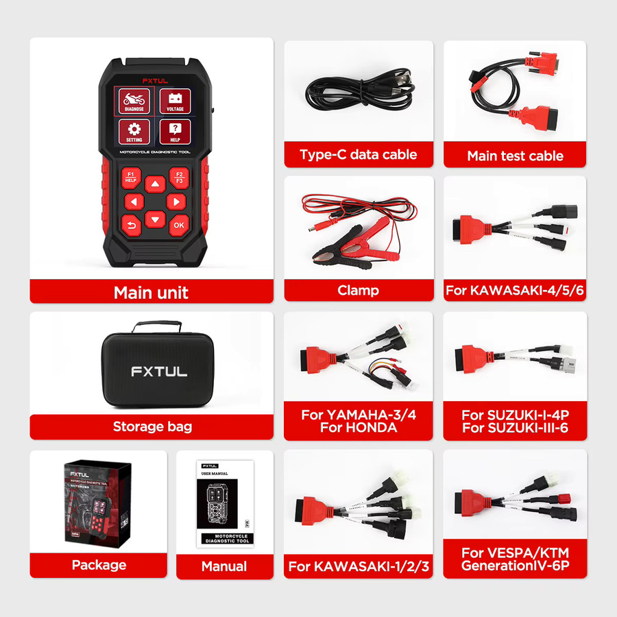 FXTUL M4-EU Motorrad-OBD2-Diagnosescanner Multi-System-Codeleser für Euro 5 mit Fehlercode-Löschung und Echtzeit-Datenstrom - Bild 4