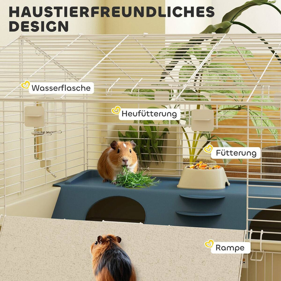 PawHut Kleintierkäfig mit Laufstall und Rollen, weiß, B/H/L: 88 x 63 x 173 cm - Bild 3