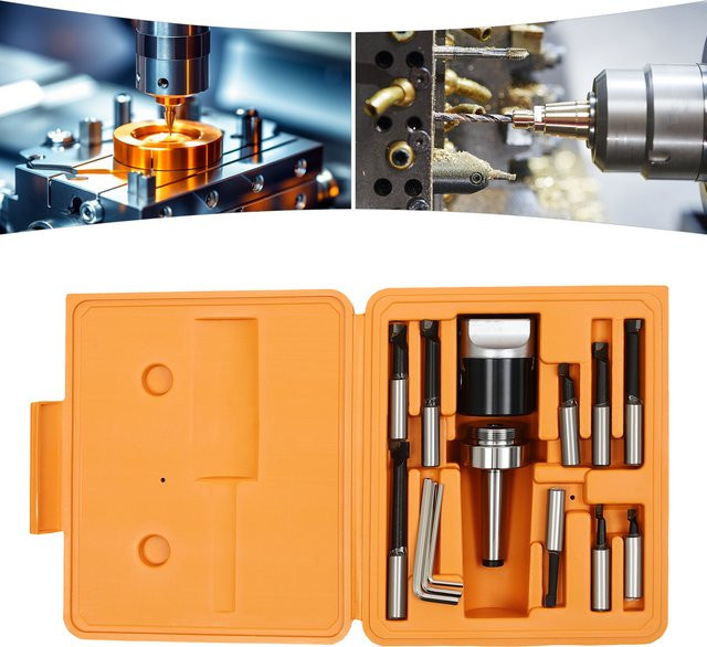 Bymaocar 9-teiliges Bohrkopf-Set MT2-F1 Präzisions-Bohrstangen-Kit für Drehmaschinen und Fräsmaschinen in Silber und Orange, 10-125mm - Bild 1