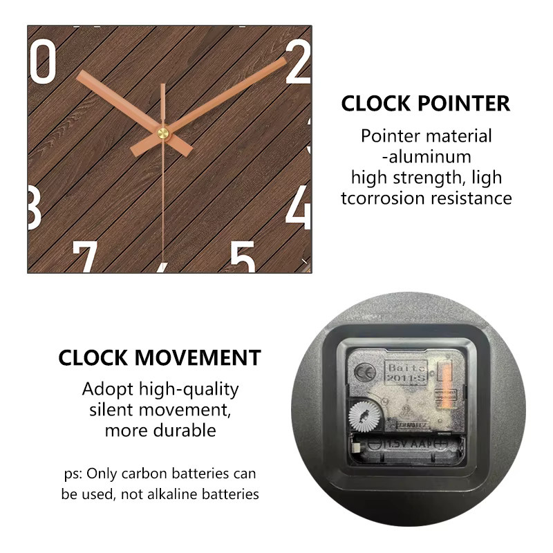 Rustikale Wanduhr von p.chuang mit 2D-Holzmaserung-Zifferblatt, geräuschloses Quarz-Uhrwerk, runder ABS-Rahmen in Schwarz und Braun - Bild 2
