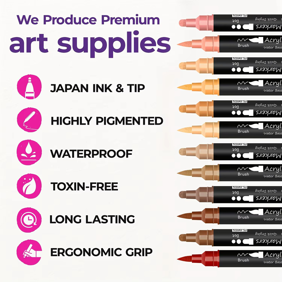 Kolorowys Acrylmarker Set mit 12 Hauttönen und Doppelspitzen aus Pinsel und Punktspitze für Stein, Leinwand, Fliesen und Glas - Bild 4