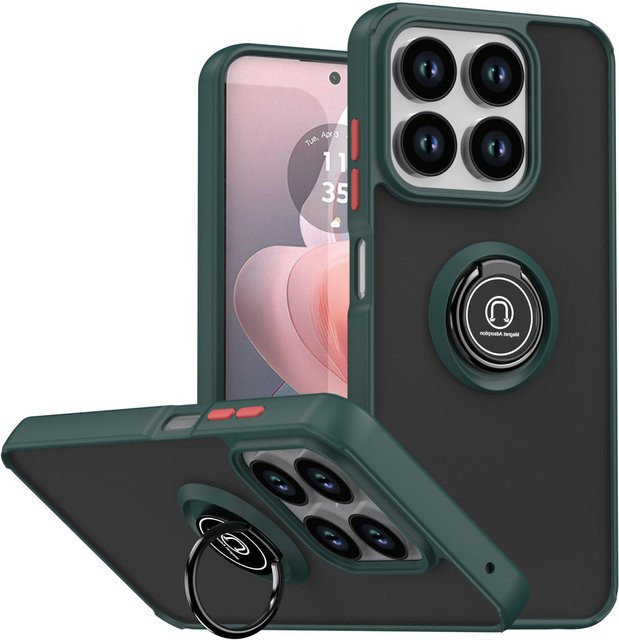 Stoßfeste Silikon-Handyhülle mit Metallring-Halter für ZTE Blade V70 4G Z2459 und ZTE Axon 70 4G, Matte Rückseite, Grün - Bild 1