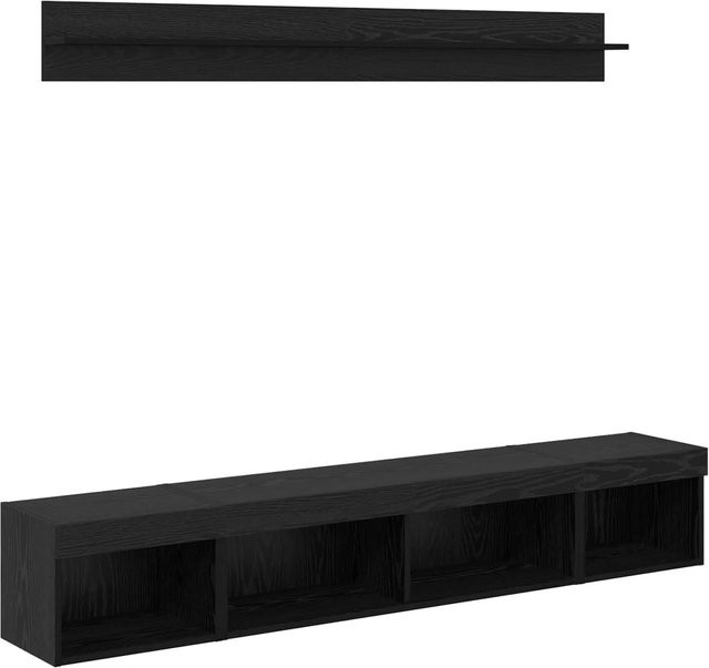 vidaXL TV-Wandregal-Set 5-teilig in Schwarz und Eichen-Optik aus Holzwerkstoff mit integrierter Beleuchtung für dein Wohnzimmer - Bild 1