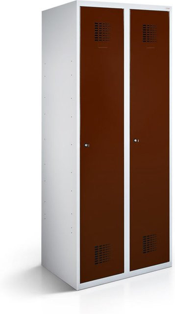 rotstahl Kleiderspind mit 2 Türen in Mahagoni und lichtgrauem Korpus, B/T/H: 80 x 50 x 180 cm - Bild 1