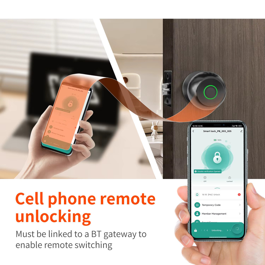 Tuya Smart Türschloss mit Fingerabdruck und Bluetooth App-Steuerung in Schwarz - Bild 2