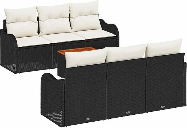 vidaXL Garten-Sofa-Set 7-teilig aus Polyrattan in Schwarz-Weiß mit Stauraum und Tisch - Bild 1