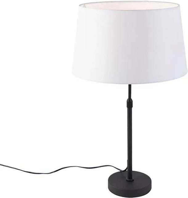 QAZQA Tischlampe modern in Schwarz mit weißem Leinenschirm, dimmbar und höhenverstellbar - Bild 1