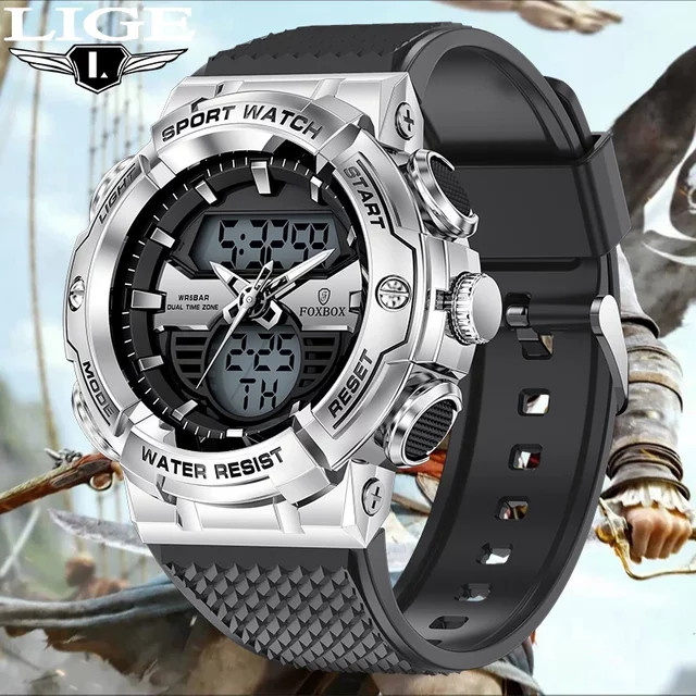 FOXBOX Digitaluhr, Herren, Schwarz, Silikon, Alarm, Datum - Bild 1