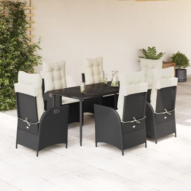 7-teilige Garten-Essgruppe aus Poly-Rattan mit Kissen in Schwarz von vidaxl - Bild 1