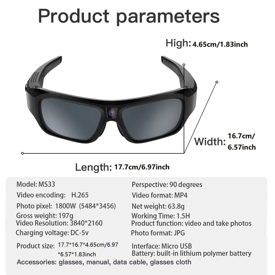 KIDKD 4K Ultra-HD Action Cam Sonnenbrille in Schwarz für Outdoor Sport und Fahrradüberwachung - Bild 4