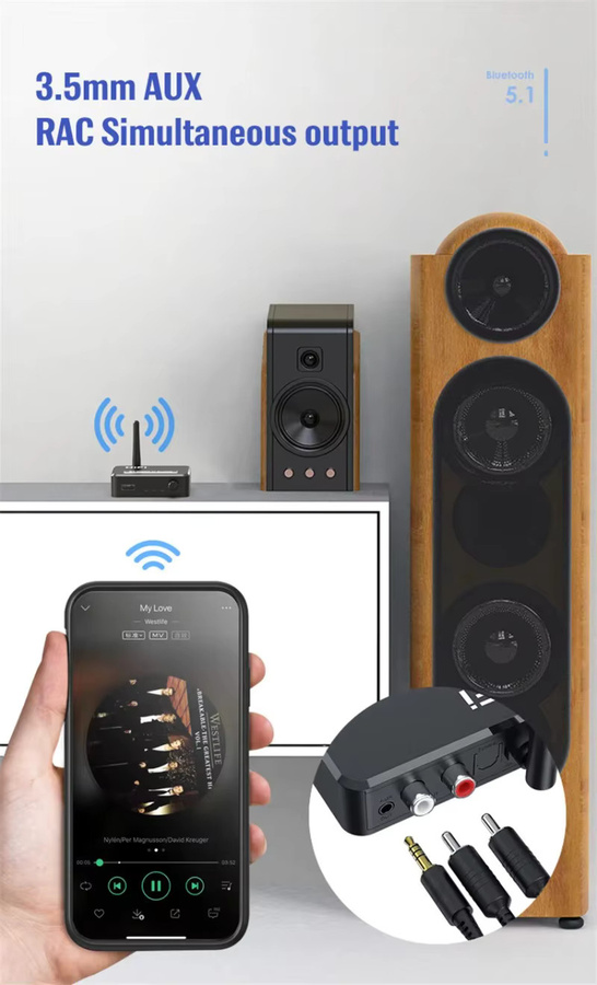 VIKEFON Analog Audio DAC Konverter: Digital SPDIF Optical Toslink auf 3,5 mm AUX Jack und RCA L/R mit Bluetooth 5.0 Empfänger, Schwarz - Bild 5