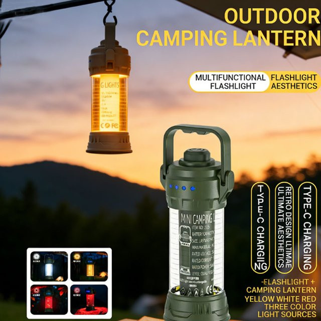 TLEDMP LED-Campinglaterne im Retro-Design, wiederaufladbare Outdoor-Taschenlampe mit Haken und omnidirektionaler Beleuchtung - Bild 1