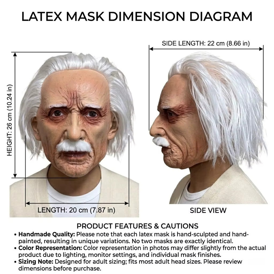 patygr Alter-Mann-Cosplay-Maske, Weißes Haar, Zubehör, Erwachsenengröße - Bild 2