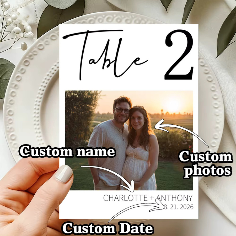 30 Stück personalisierte Foto-Hochzeitseinladungskarten von WEIGAO in Weiß aus Papier mit individuellem Bild, Namen und Datum - Bild 3