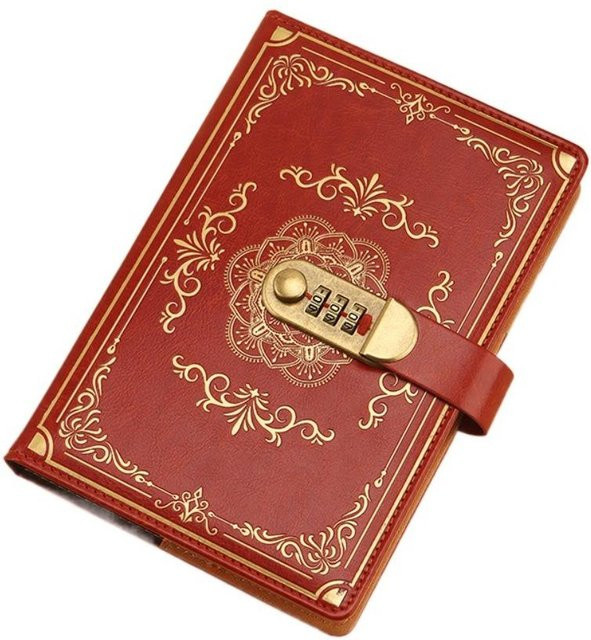Henglinpar Abschließbares Geheimtagebuch aus PU-Leder in A5 mit 100 Blatt, braunes Notizbuch mit Hardcover für Schüler - Bild 1