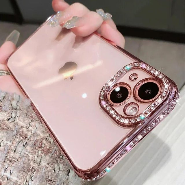 Luxus Silikon Handyhülle mit Glitzer-Diamant-Effekt für Apple iPhone in Transparent Pink, stoßfeste Schutzhülle - Bild 1