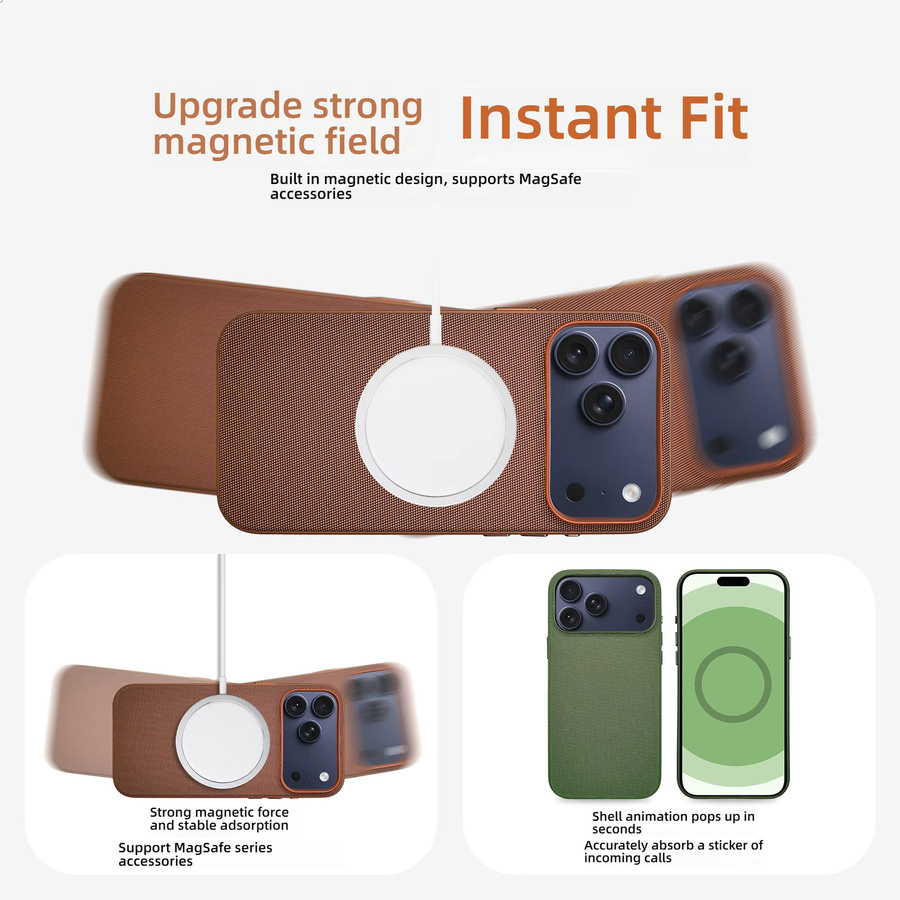 Apple Magnetische Gewebte Handyhülle mit Luxus-Umhängetasche und Lanyard für iPhone, Blau und Braun - Bild 3
