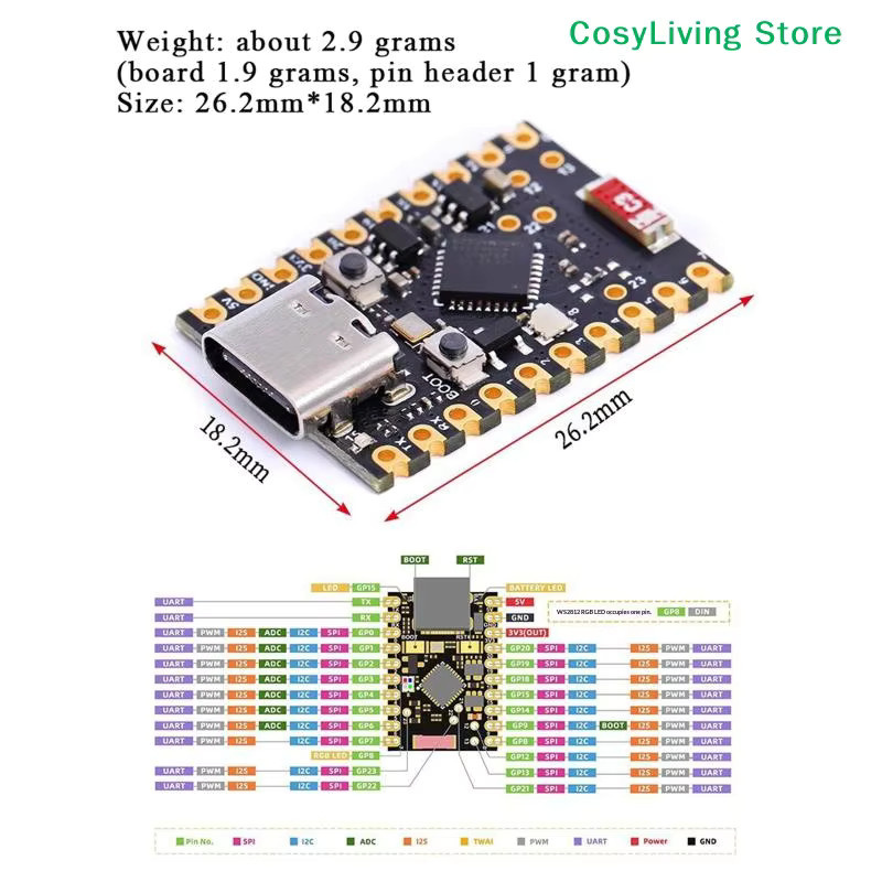 eelhoe Mini ESP32-C6 Super Entwicklungsboard Mikrocontroller mit Wi-Fi und Bluetooth in Schwarz - Bild 2